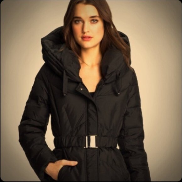 Dark Purple T Tahari Caroline Pillow Hood Down Puffer Jacket with Belt - Picture 6 of 6